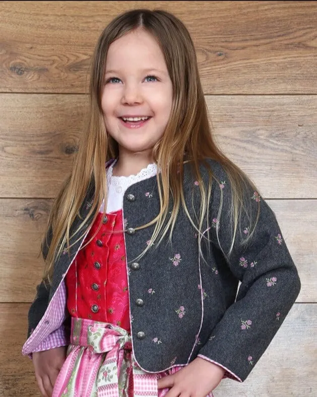 Kinder Trachtenjacke, Madl, Isar Trachten, grau Janker