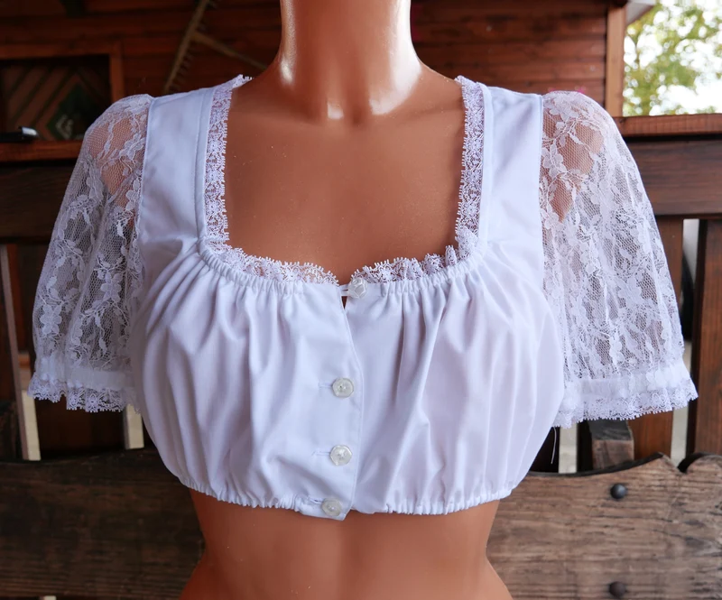 Dirndlbluse Rose Blusen, weiß, Knöpfe, halbarm, Spitzenärmel
