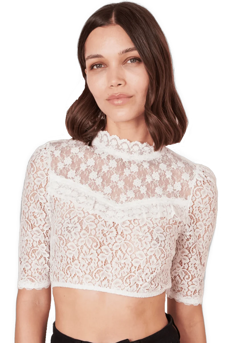 Dirndlbluse Krüger Collections, Ladina, ecru, hochgeschlossen