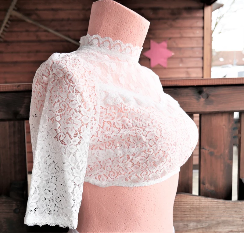 Dirndlbluse Krüger Collections, Ladina, ecru, hochgeschlossen