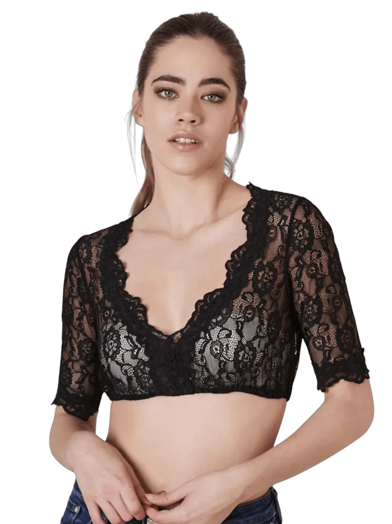 Dirndlbluse Krüger Madl, Cassandra, schwarz, halbarm