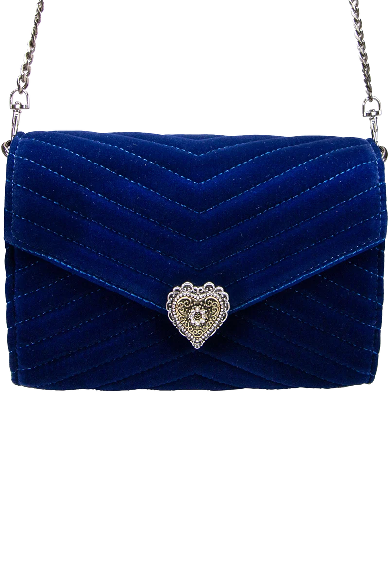 Damen Samtclutch Umhängetasche mit Herz - blau