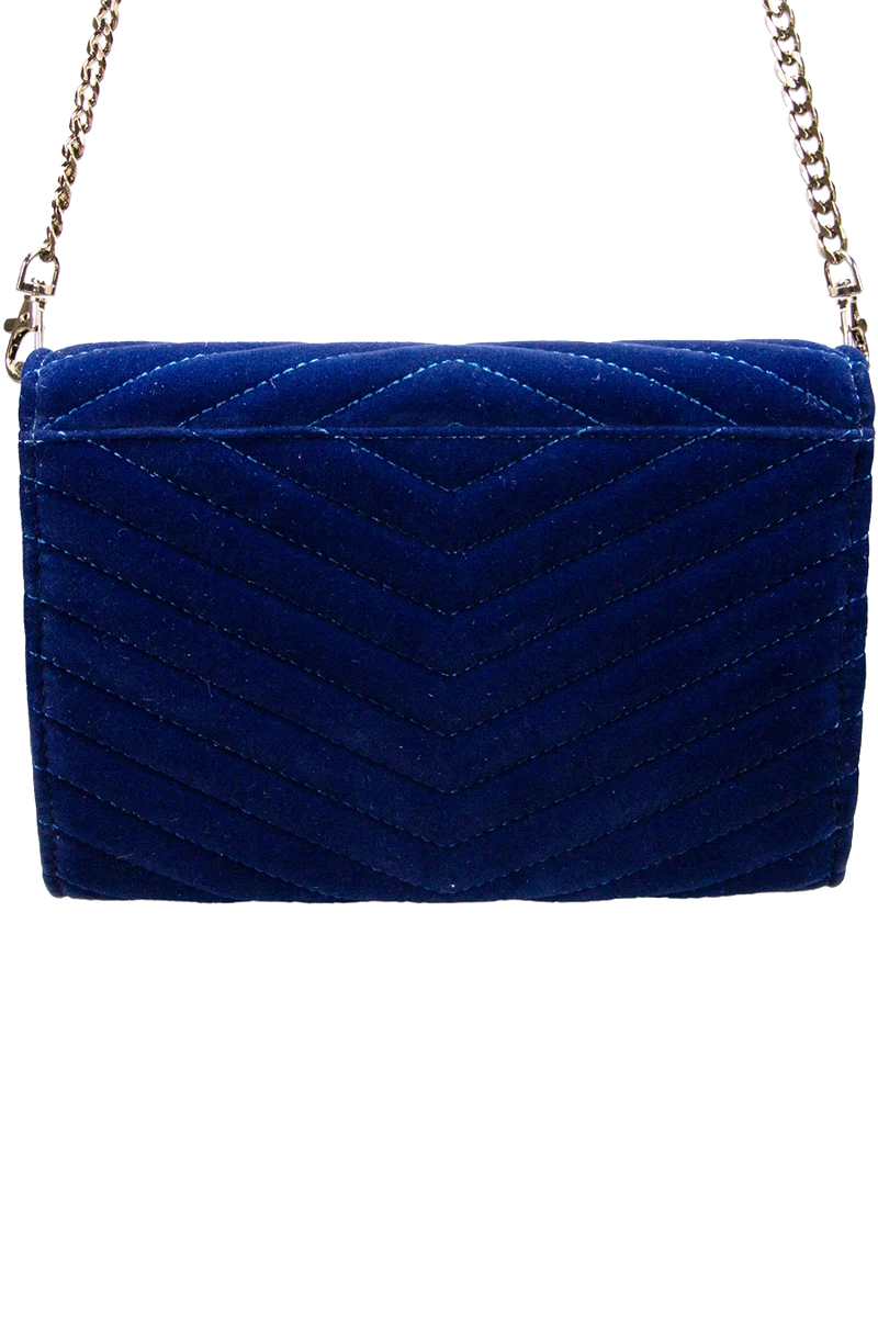 Damen Samtclutch Umhängetasche mit Herz - blau