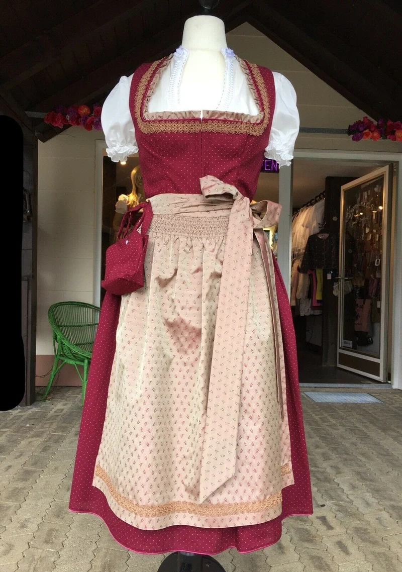 Dirndl Kinga Mathe, Mareen, bordeaux, rot, Midi 70 cm, Gr. 44