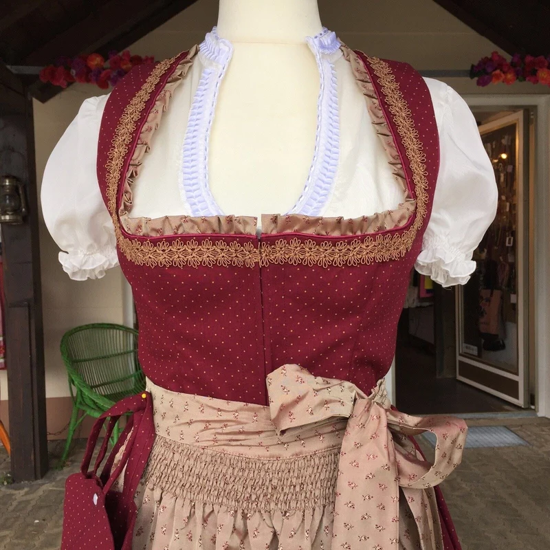 Dirndl Kinga Mathe, Mareen, bordeaux, rot, Midi 70 cm, Gr. 44
