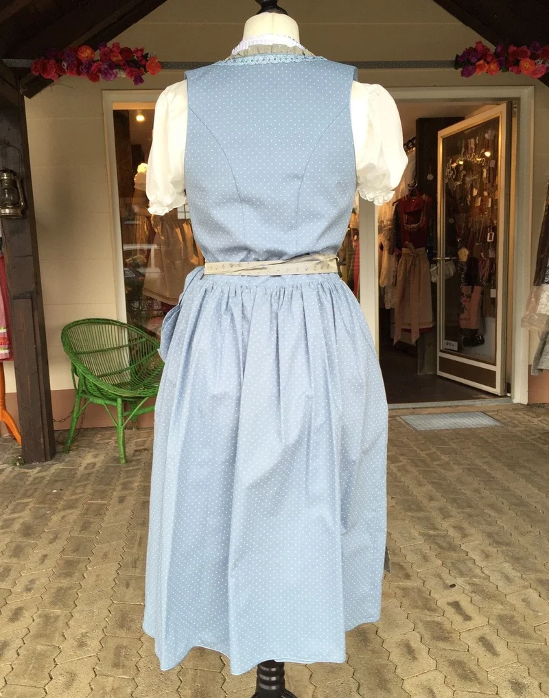 Dirndl Kinga Mathe, Mareen, hellblau, ecru Midi 70 cm