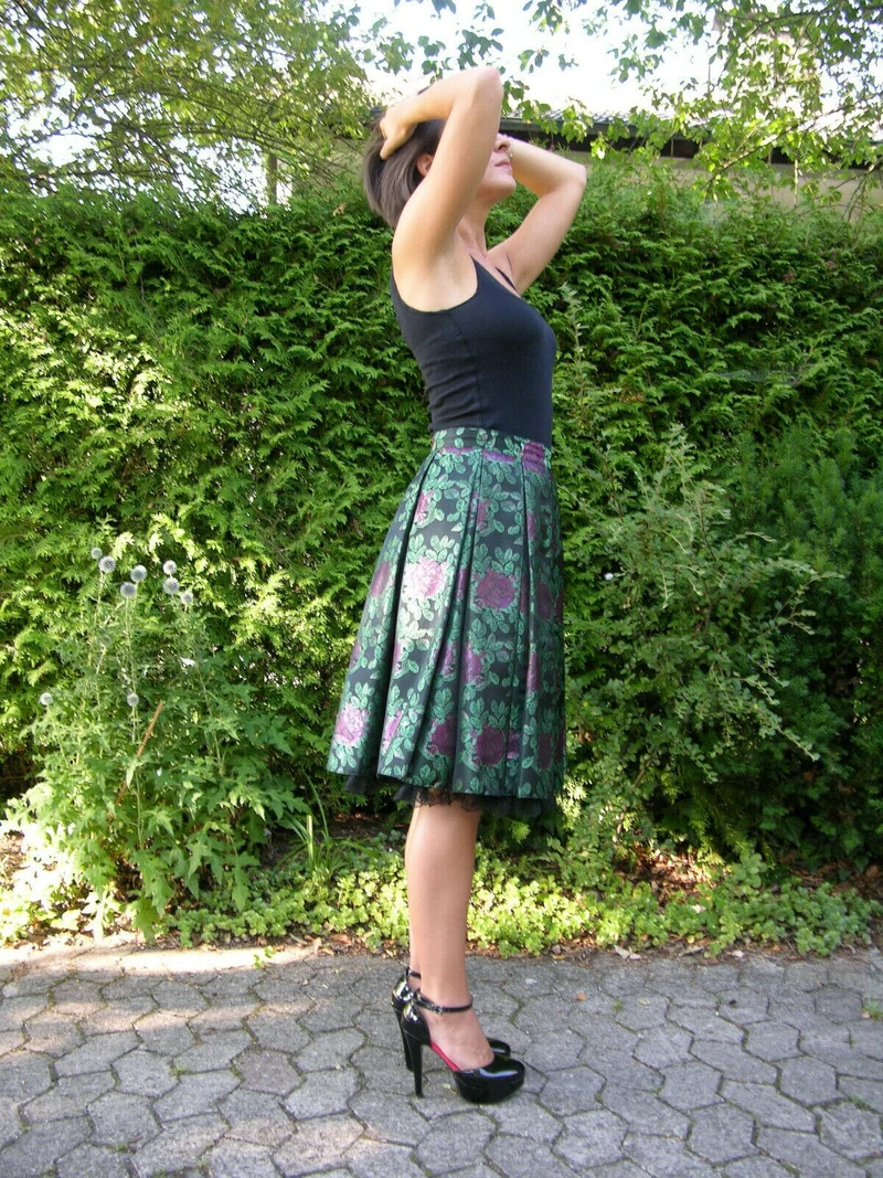 Trachten Rock Wiesnkönig, grün, pink, Midi 60 cm