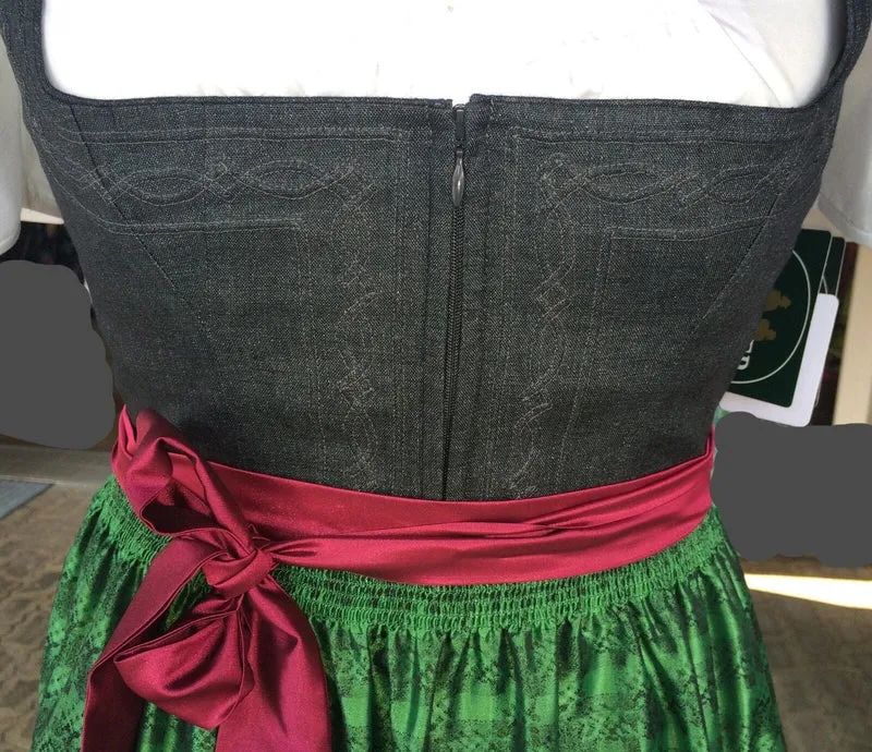 Dirndl Wenger, grau, grün, Hirsch, Maxi 80 cm