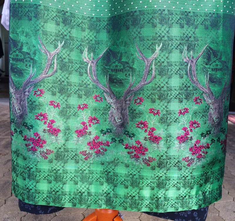 Dirndl Wenger, grau, grün, Hirsch, Maxi 80 cm