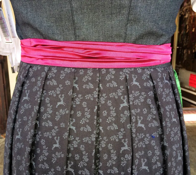 Dirndl Wenger, grau, grün, Hirsch, Maxi 80 cm