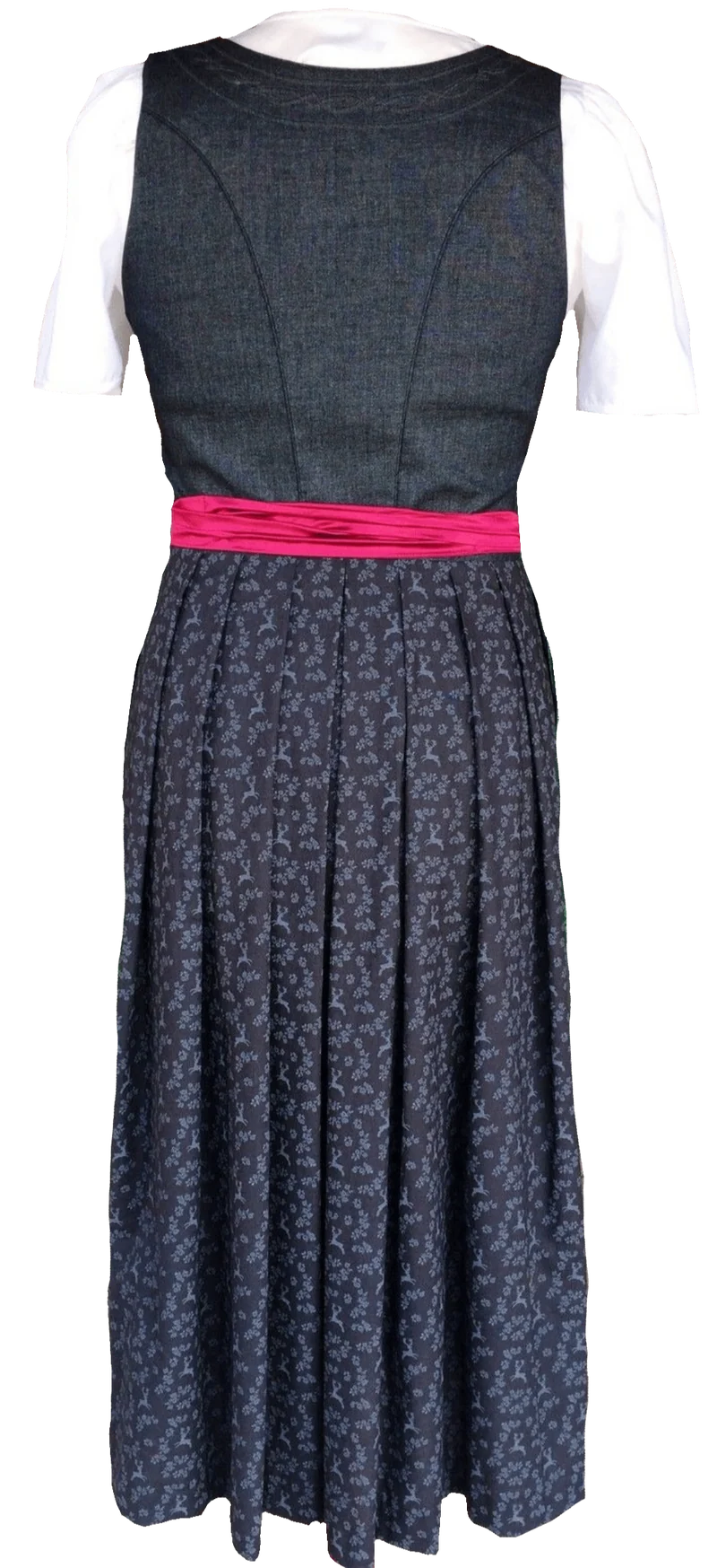 Dirndl Wenger, grau, grün, Hirsch, Maxi 80 cm