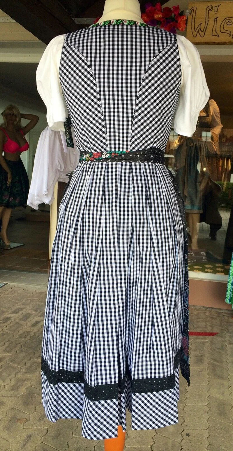 Dirndl Wenger, kariert, schwarz/weiß, Midi 70 cm