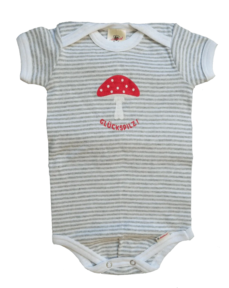 Buam Madl Babybody, Adelheid, Glückspilz, gestreift, grau weiß