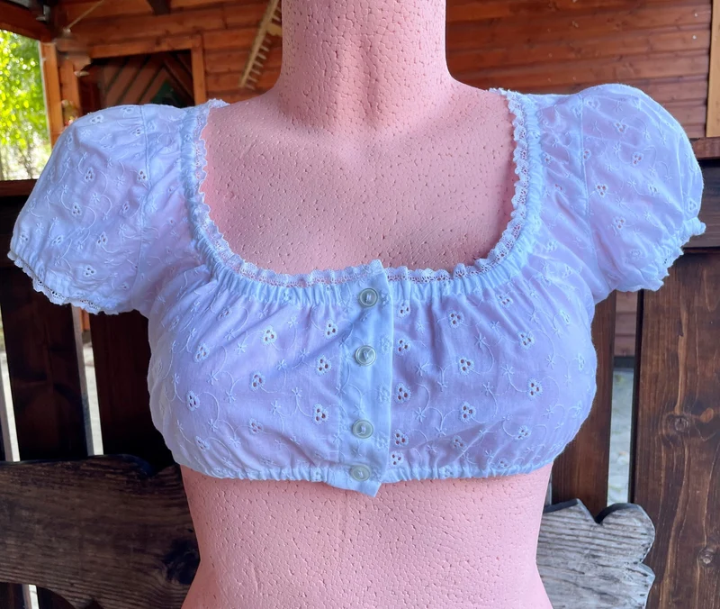 Dirndlbluse Julia Trentini, Lieselotte, weiß, Knöpfe, Lochmuster, Gr. 38