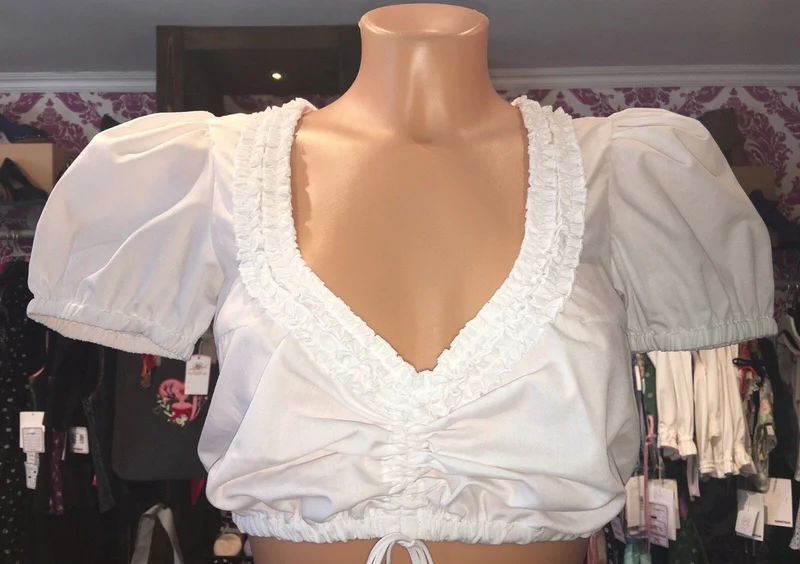 Dirndlbluse Hammerschmid, weiß, kurzarm, V-Ausschnitt, Zugband
