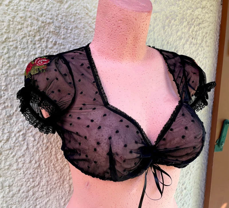 Dirndlbluse Sportalm, Mabel, schwarz, kurzarm, Zugband, Stickerei, Gr 42