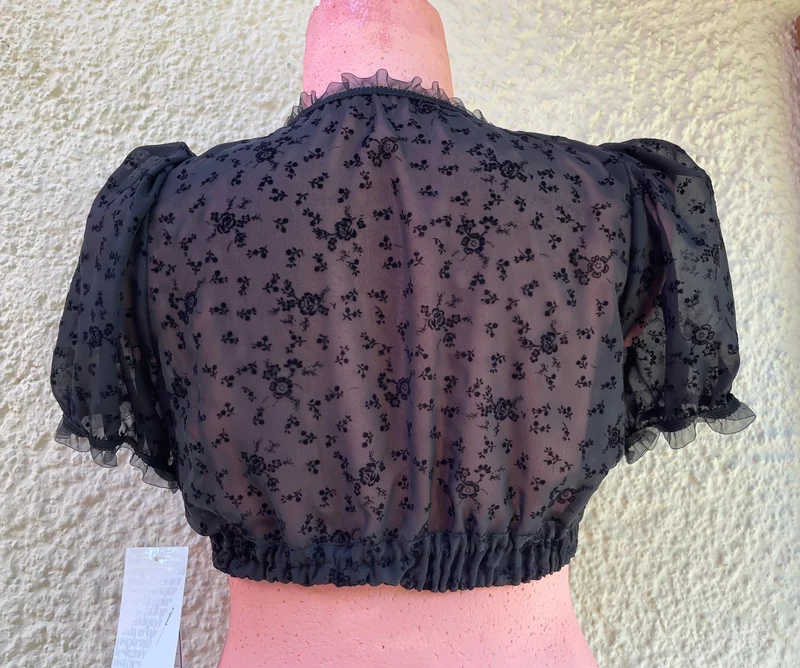 Dirndlbluse Sportalm, Klara, schwarz, kurzarm, V- Ausschnitt, Gr. 40