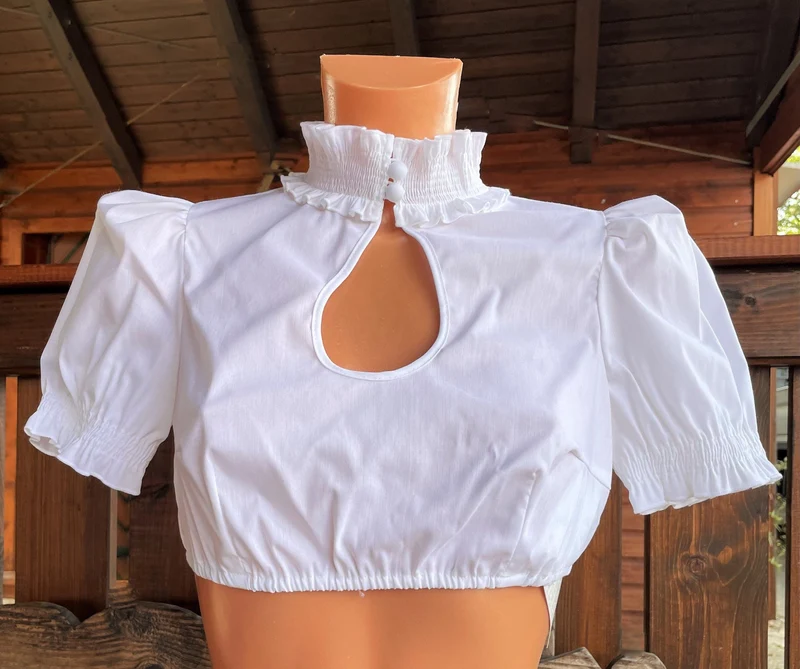 Dirndlbluse Sportalm, Doreen, weiß, kurzarm, hochgeschlossen, Gr. 32