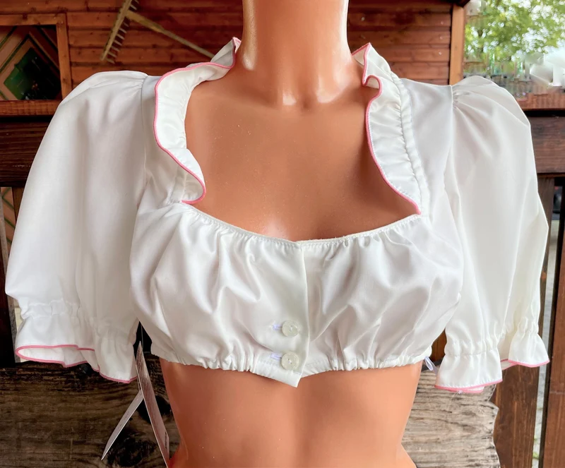 Dirndlbluse Sportalm, Gertrude rosa, ecru, halbarm, Knöpfe
