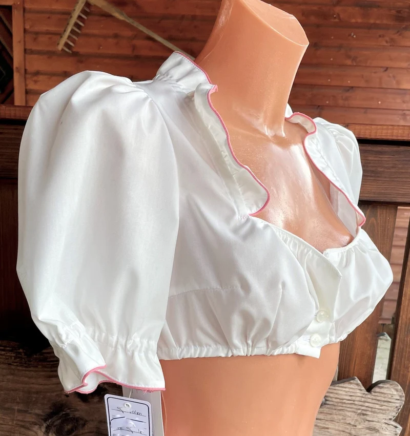 Dirndlbluse Sportalm, Gertrude rosa, ecru, halbarm, Knöpfe