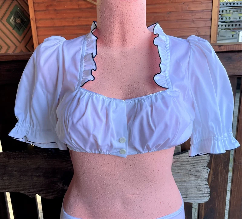 Dirndlbluse Sportalm, Gerti blau, weiß, halbarm, Knöpfe