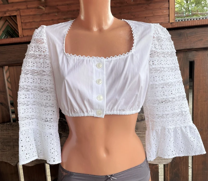 Dirndlbluse Sportalm, Manu, weiß, 3/4 Arm, Spitze, Knöpfe, Gr. 40