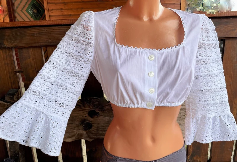 Dirndlbluse Sportalm, Manu, weiß, 3/4 Arm, Spitze, Knöpfe, Gr. 40
