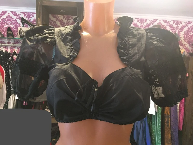 Dirndlbluse Krüger Madl, schwarz, Transparent, Zugband, Gr. 34