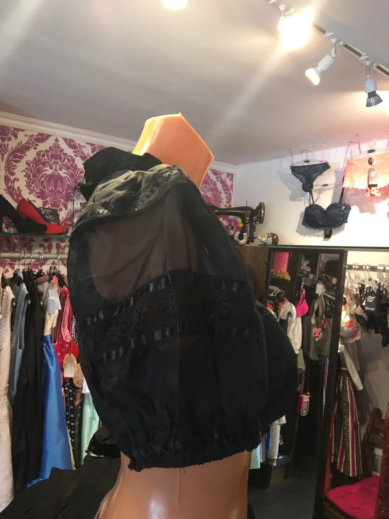 Dirndlbluse Krüger Madl, schwarz, Transparent, Zugband, Gr. 34
