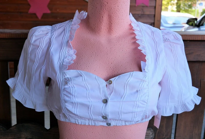 Dirndlbluse, Hess, weiß, halbarm, Stretch, Gr. 38/40, gestreift