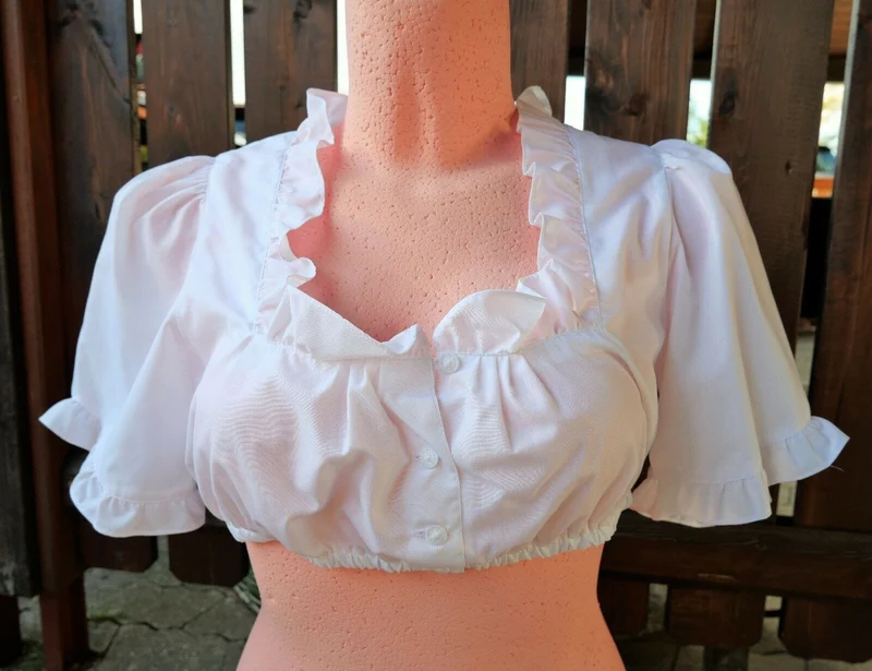 Dirndlbluse, Hess, weiß, halbarm, Knöpfe, eckiger Ausschnitt, Gr. 46