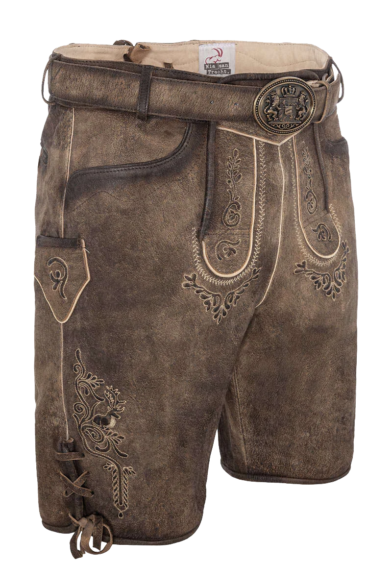 Premium-Lederhosenset kurz mit Gürtel+Träger hellbraun