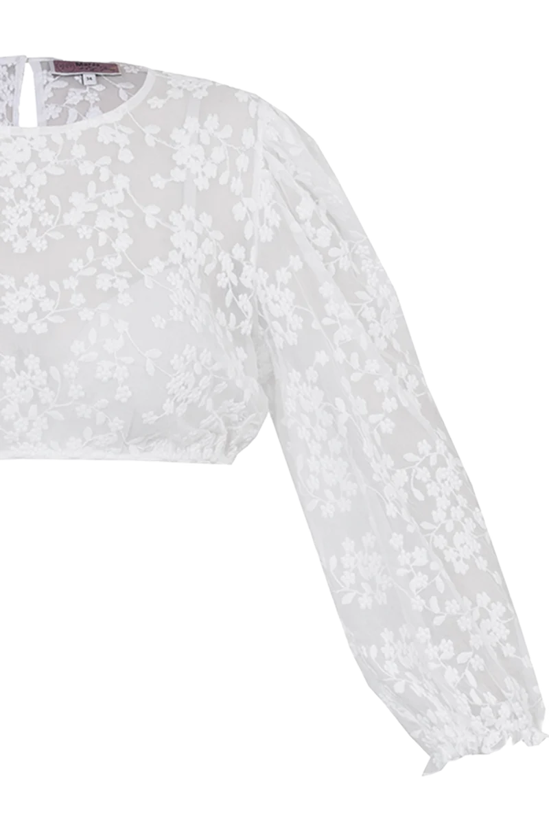 Dirndlbluse hochgeschlossen mit Blumenstickerei