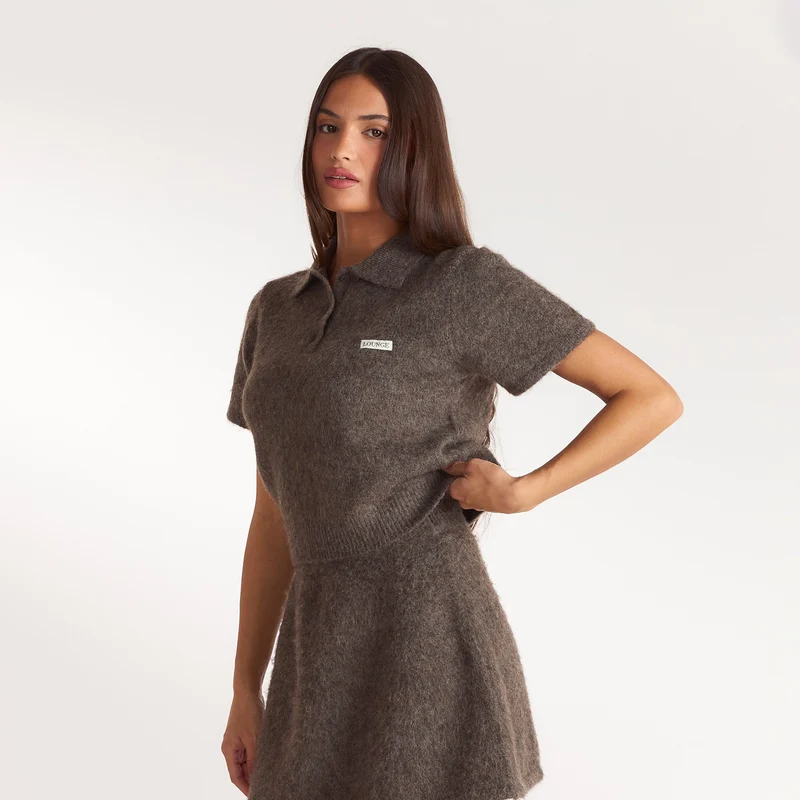 Gestricktes Polotop - Aschbraun