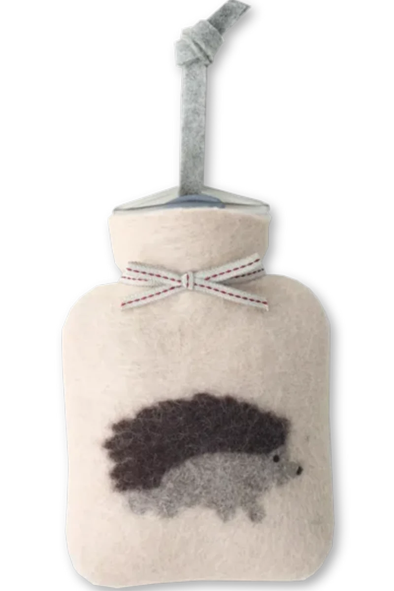 Mini-Wärmflasche aus Merinowolle mit Igelmotiv - white dune