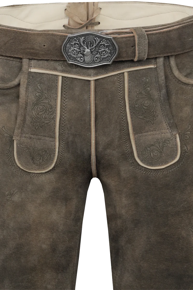 Herren Lederhose kurz mit Stickerei und Gürtel