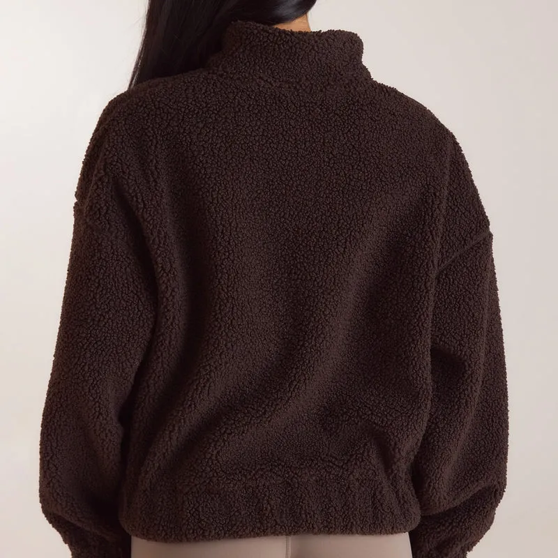 Borg-Fleecejacke mit Stehkragen - Dunkle Schokolade