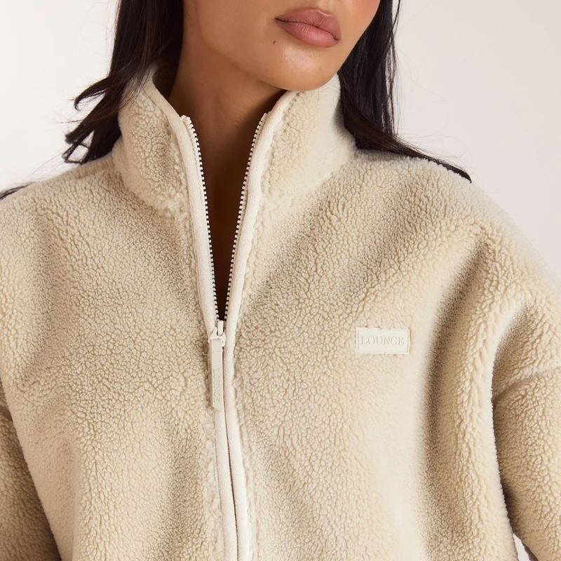 Borg-Jacke mit Reißverschluss - Crèmefarbe