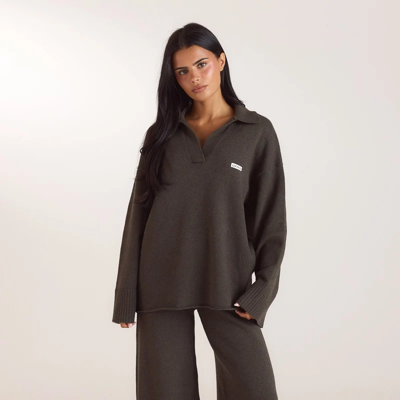 Oversize Strickjacke mit V-Ausschnitt - Moosgrün