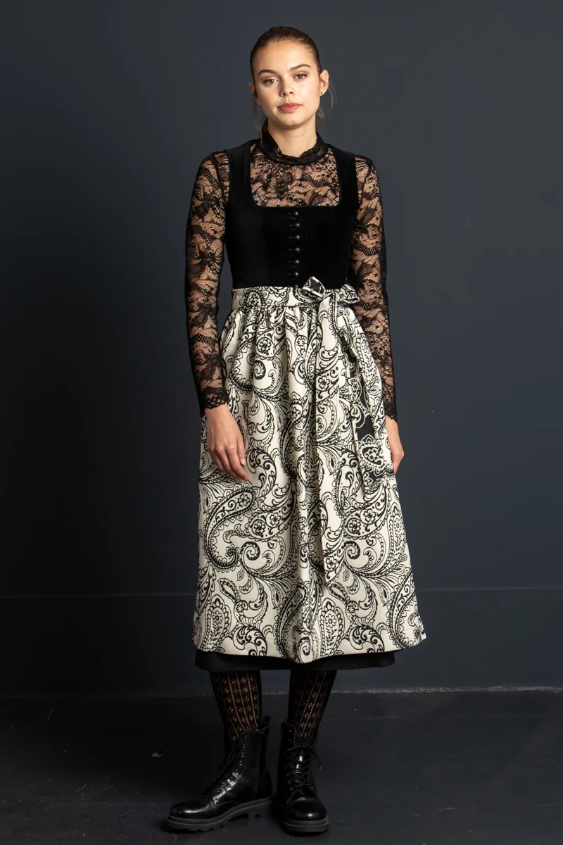 Almliebe Samtdirndl Wunda schwarz/weiß