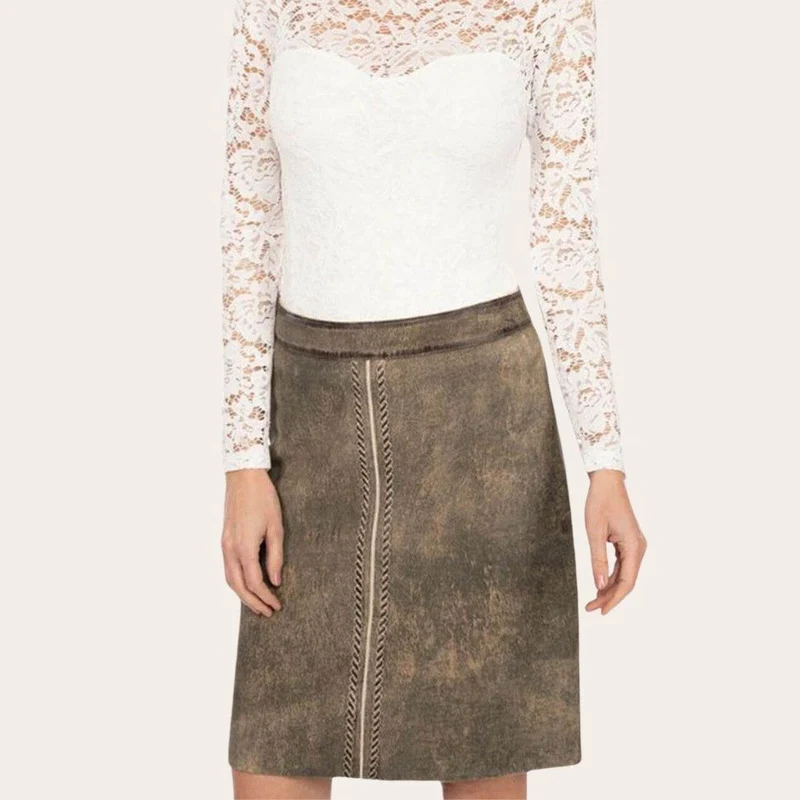 Kurzer Lederhosenrock Damen mit Stickerei