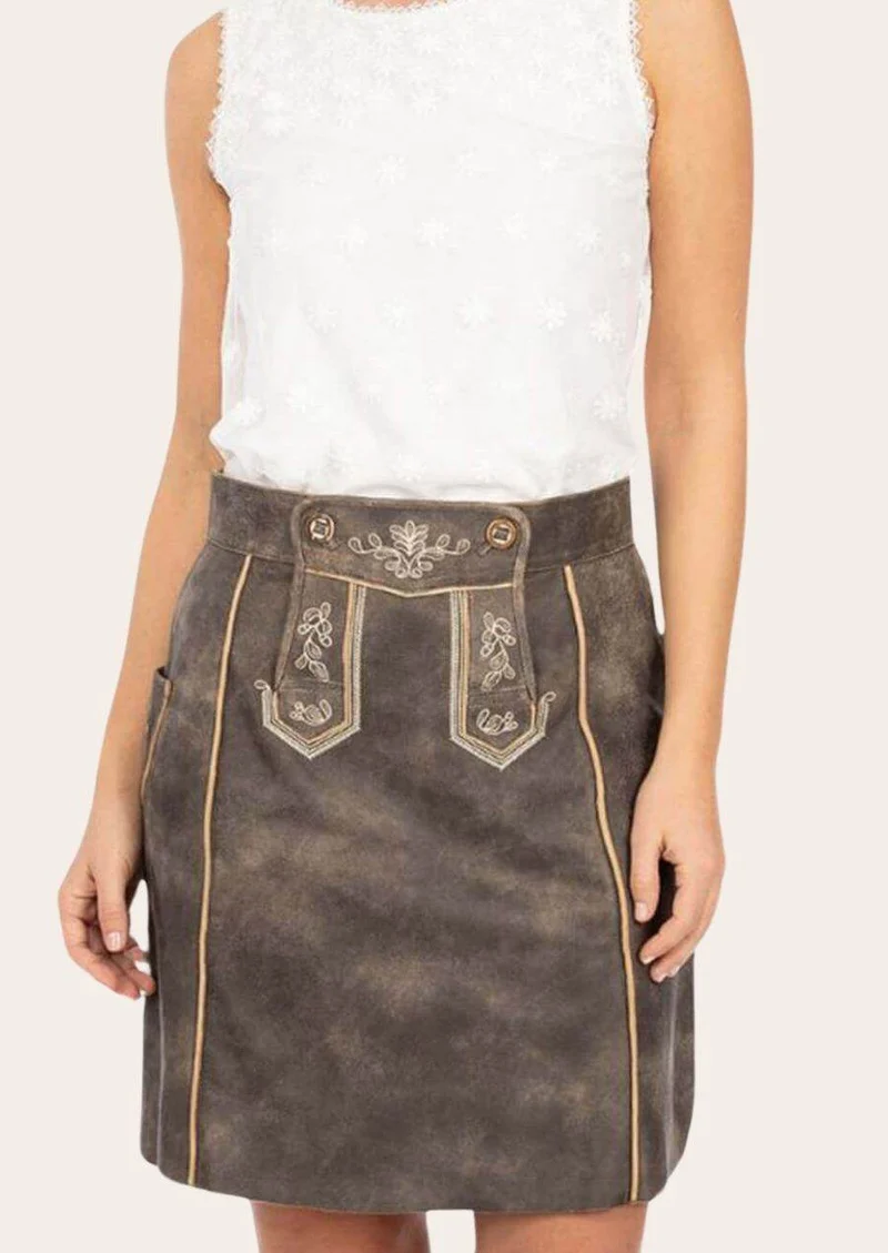 Oktoberfest Damenrock aus Leder mit Stickerei