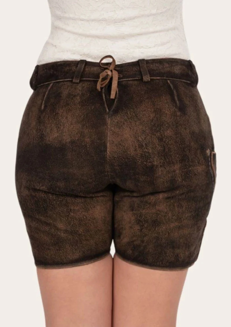 Damen Lederhose kurz mit Trachtenverschluss