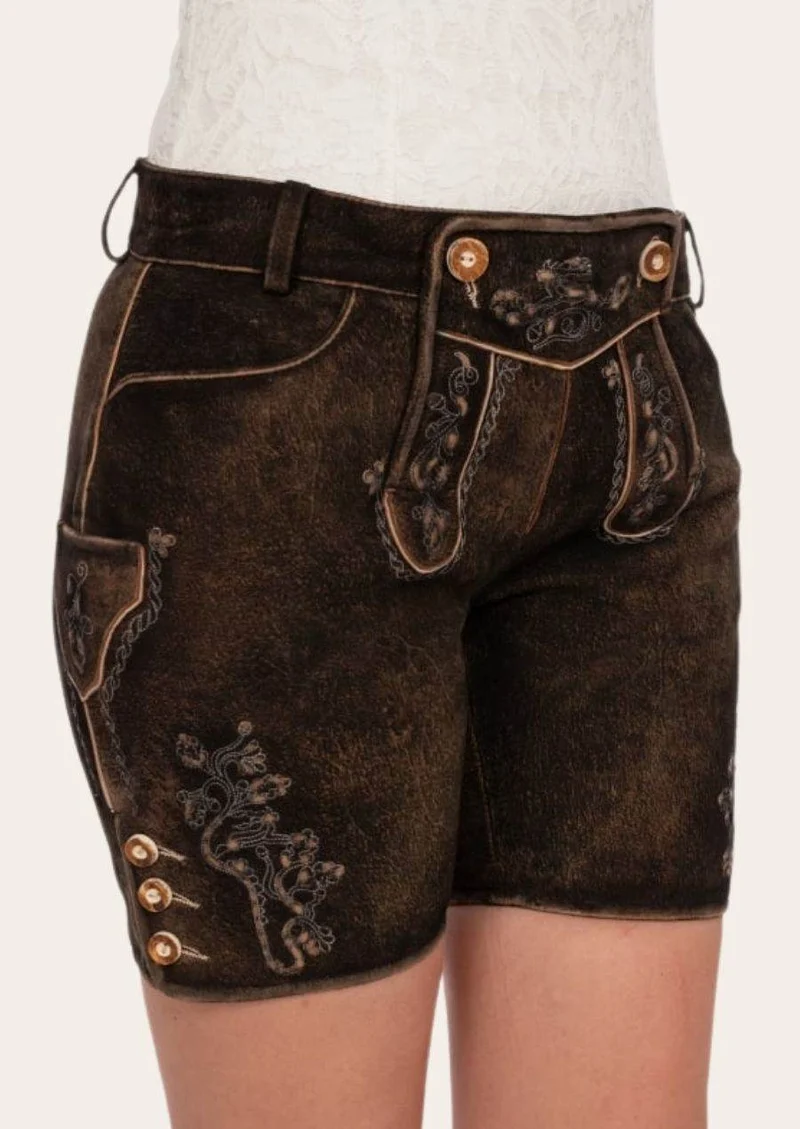 Damen Lederhose kurz mit Trachtenverschluss