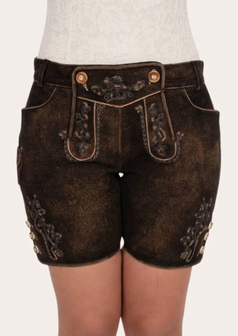 Damen Lederhose kurz mit Trachtenverschluss