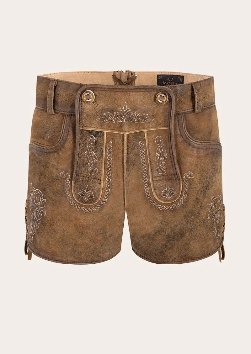 Damen Lederhose mit Hirsch-Stickerei