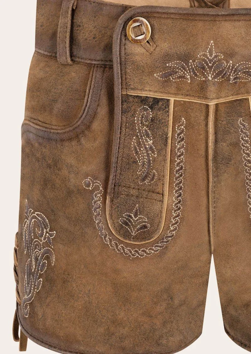 Damen Lederhose mit Hirsch-Stickerei