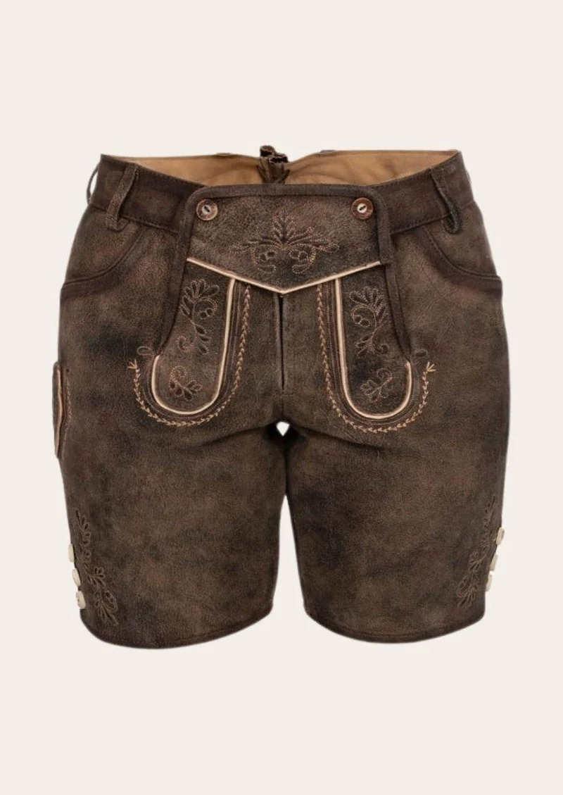 Damen Trachtenlederhose kurz in Dunkelbraun
