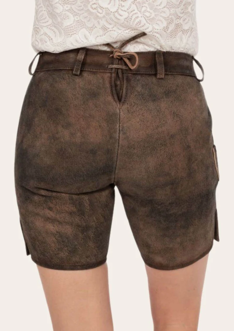 Damen Trachtenlederhose kurz in Dunkelbraun