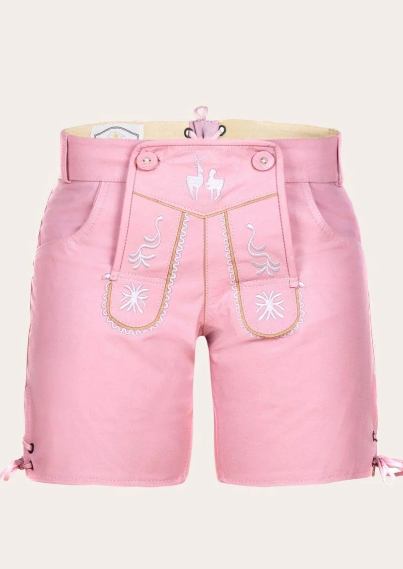 Damen Oktoberfest Lederhose mit Hirschhornknöpfen